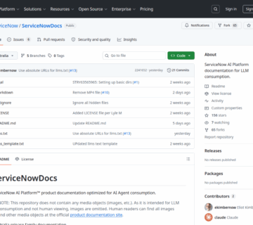 Capture du depot GitHub ServiceNow/ServiceNowDocs